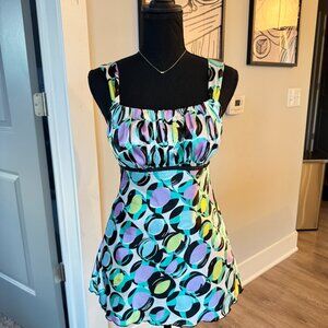 Vintage IZ BYER Y2k Tank Top \ Multicolor Silk Blue 2000s Blouse with Bubbles